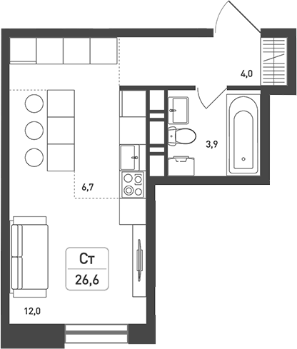Планировка — Новая Щербинка, Студия, 27 м²
