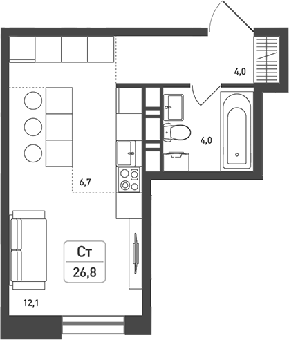 Планировка — Новая Щербинка, Студия, 27 м²