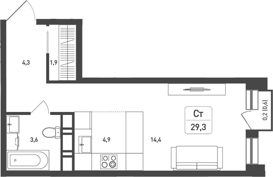 Планировка — Новая Щербинка, Студия, 30 м²