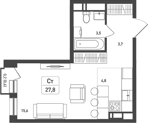 Планировка — Новая Щербинка, Студия, 29 м²