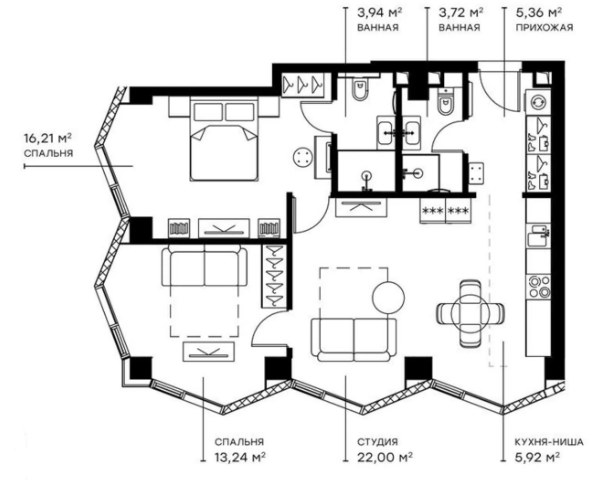 Планировка — Симфония 34, 3-комн., 70 м²