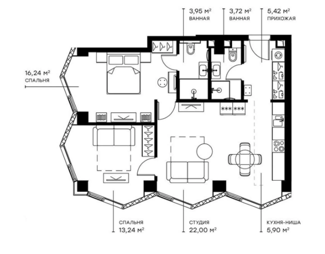 Планировка — Симфония 34, 3-комн., 70 м²