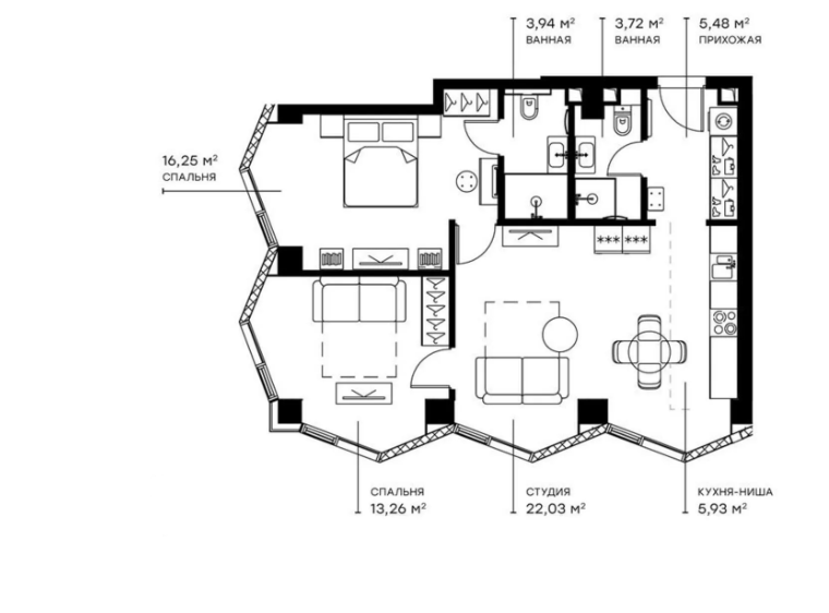Планировка — Симфония 34, 3-комн., 71 м²