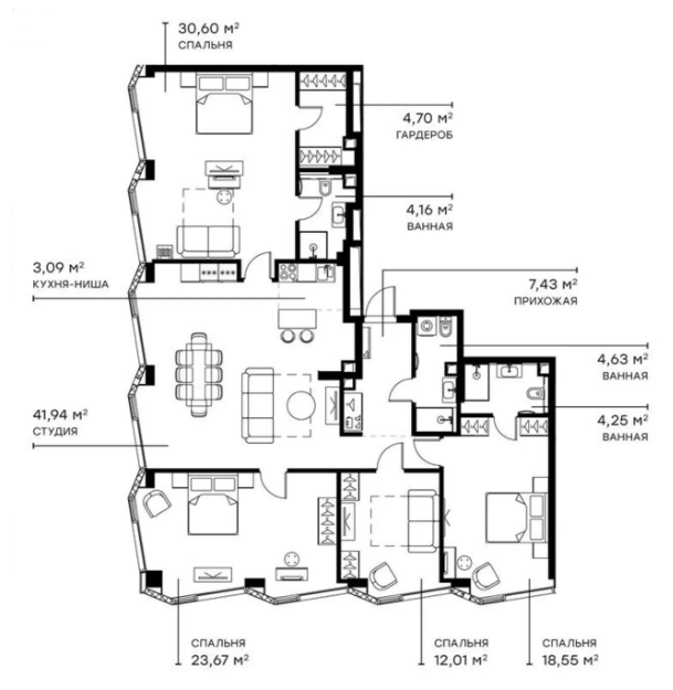 Планировка — Симфония 34, 5-комн., 155 м²