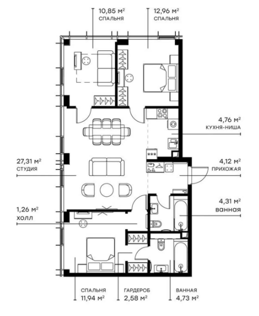 Планировка — Симфония 34, 4-комн., 86 м²