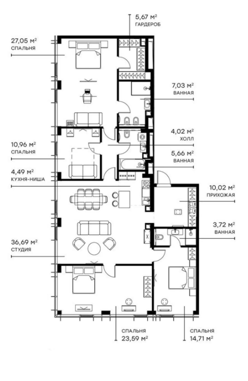 Планировка — Симфония 34, 5-комн., 154 м²