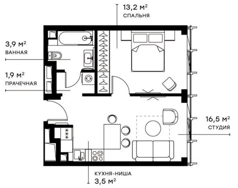 Планировка — Симфония 34, 2-комн., 39 м²