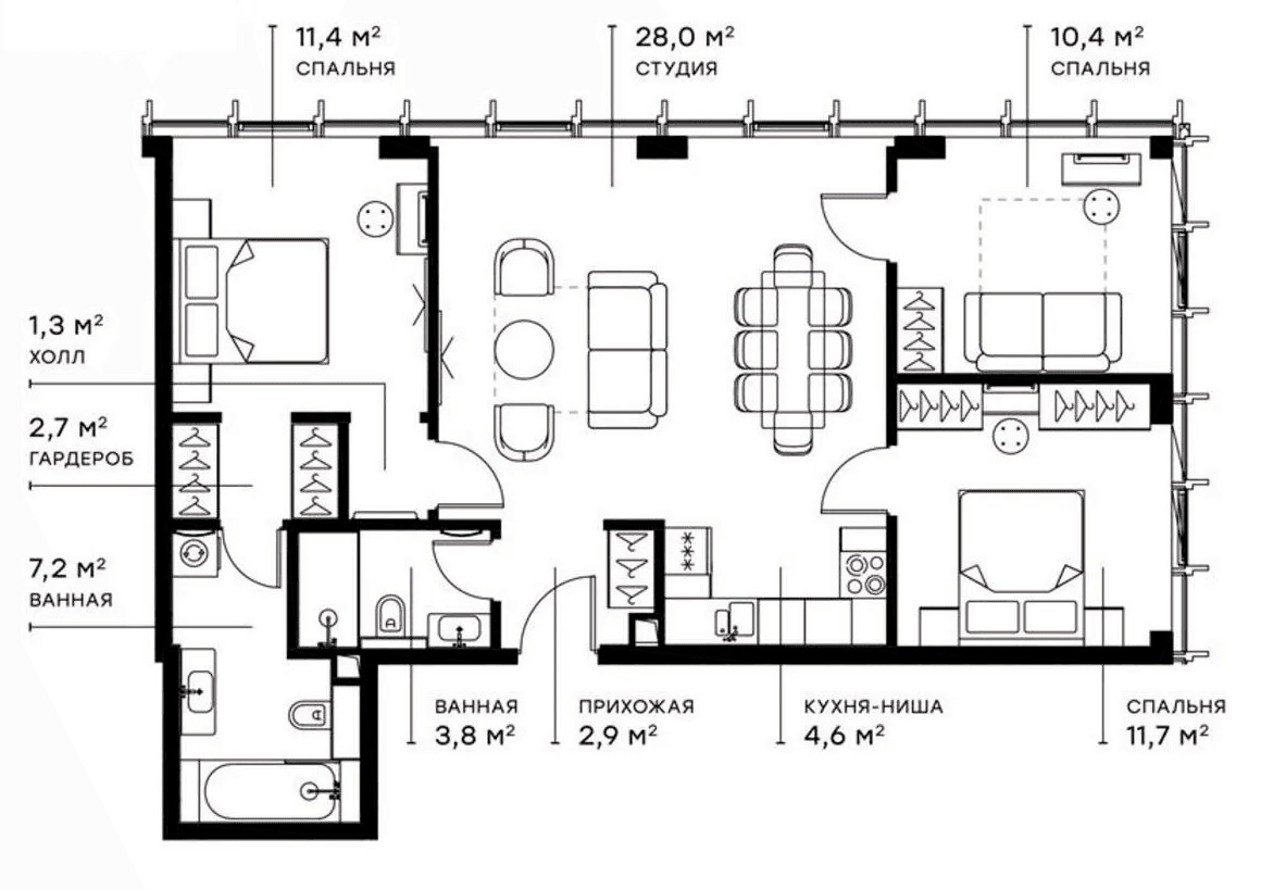 Планировка — Симфония 34, 4-комн., 84 м²