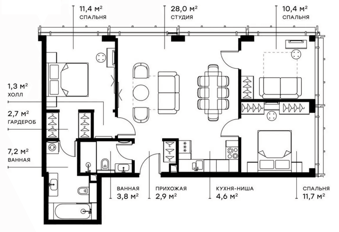 Планировка — Симфония 34, 4-комн., 84 м²