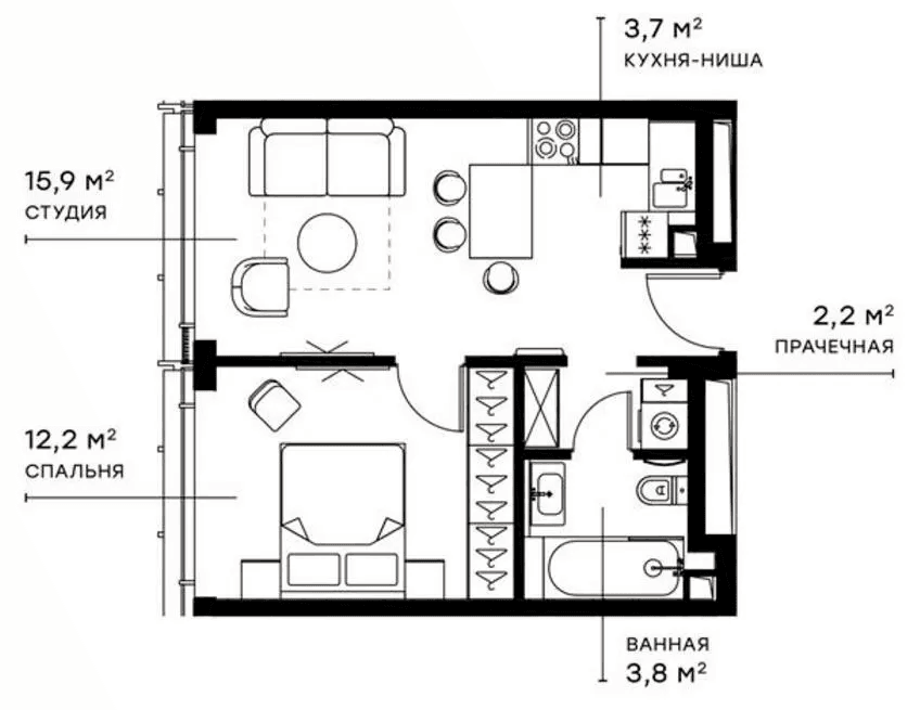 Планировка — Симфония 34, 2-комн., 38 м²