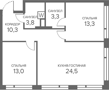 Планировка — Champine, 3-комн., 69 м²