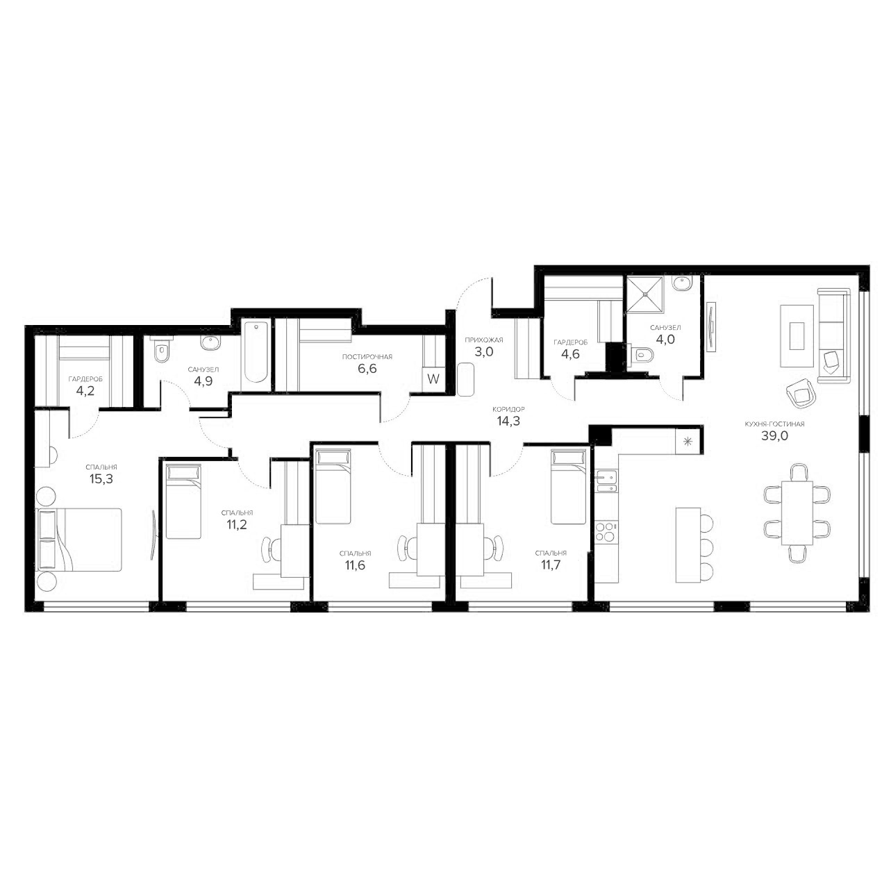 Планировка — Champine, 5-комн., 130 м²