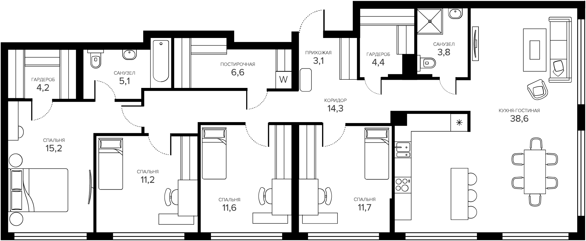 Планировка — Champine, 5-комн., 128 м²