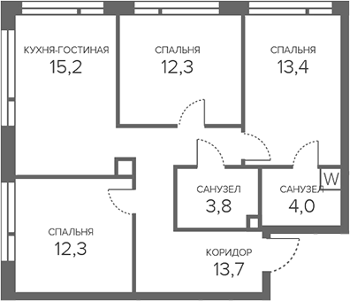 Планировка — Champine, 4-комн., 75 м²