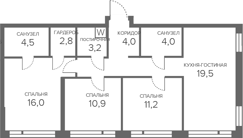 Планировка — Champine, 4-комн., 84 м²
