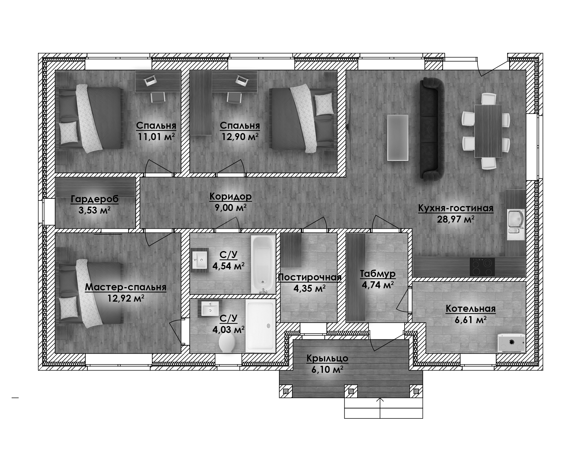 Планировка — Коттеджный поселок ВамДом Петровское, 3-комн., 109 м²