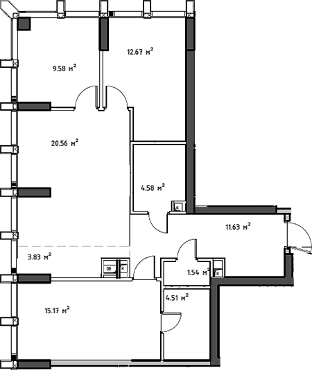 Планировка — Мод, 4-комн., 85 м²