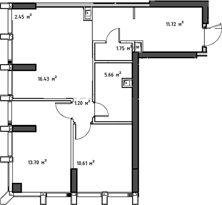 Планировка — Мод, 3-комн., 64 м²