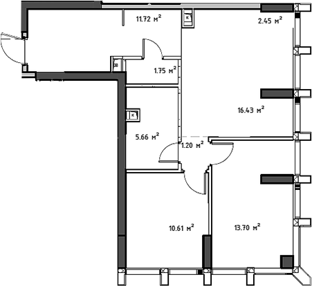 Планировка — Мод, 3-комн., 64 м²