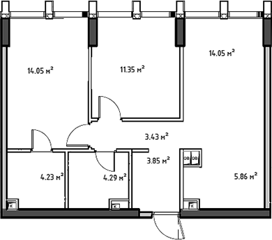 Планировка — Мод, 3-комн., 62 м²