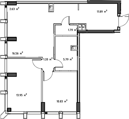 Планировка — Мод, 3-комн., 66 м²