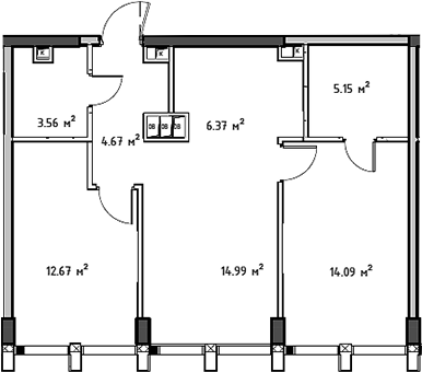Планировка — Мод, 3-комн., 62 м²