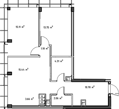 Планировка — Мод, 3-комн., 66 м²