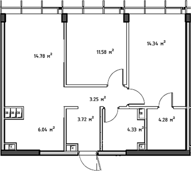 Планировка — Мод, 3-комн., 62 м²