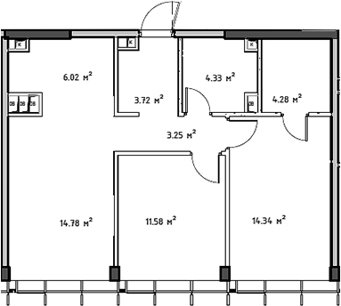 Планировка — Мод, 3-комн., 62 м²