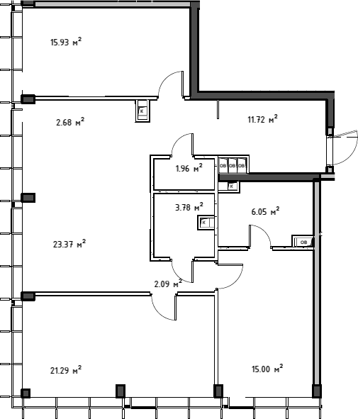 Планировка — Мод, 4-комн., 104 м²