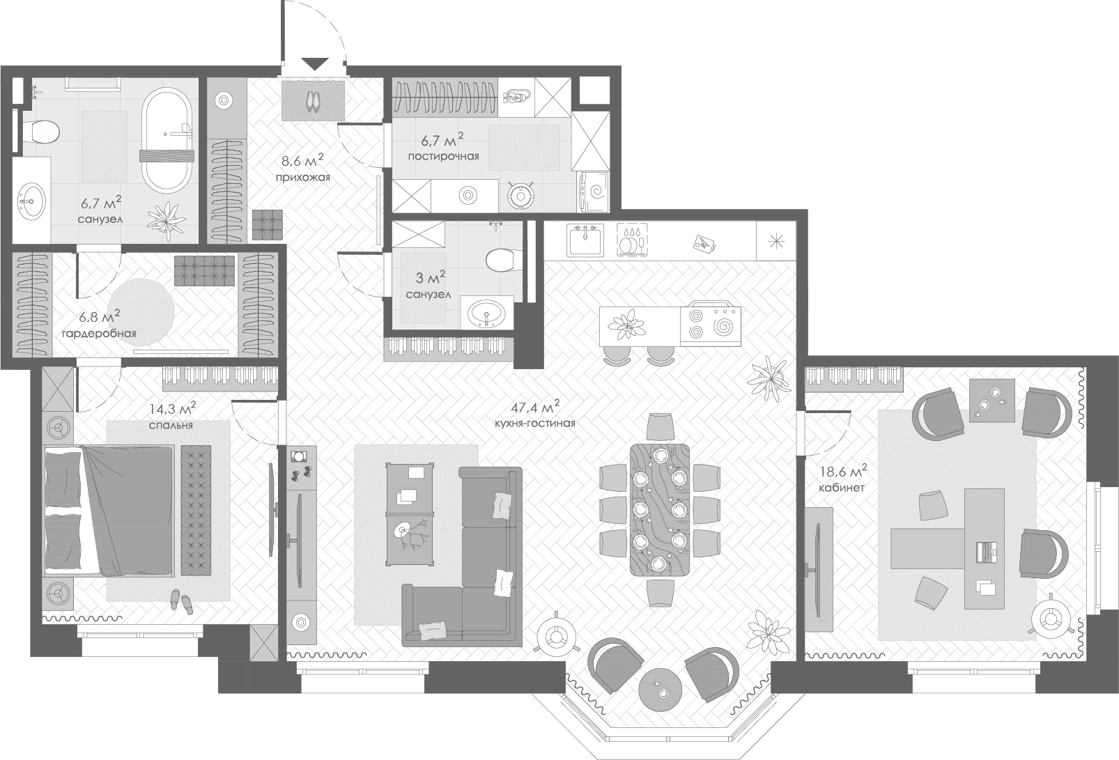 Планировка — Хамовники 12, 3-комн., 112 м²