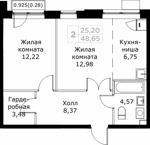 Планировка — КИТ, 2-комн., 48 м²