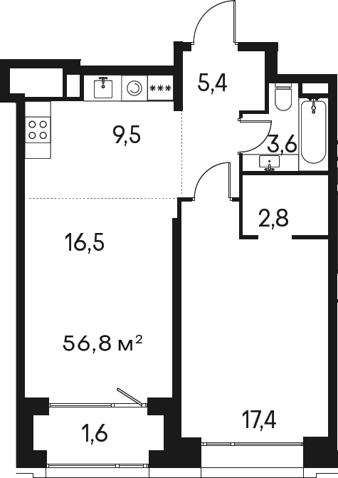 Планировка — Клубный город на реке Primavera, 2-комн., 55 м²