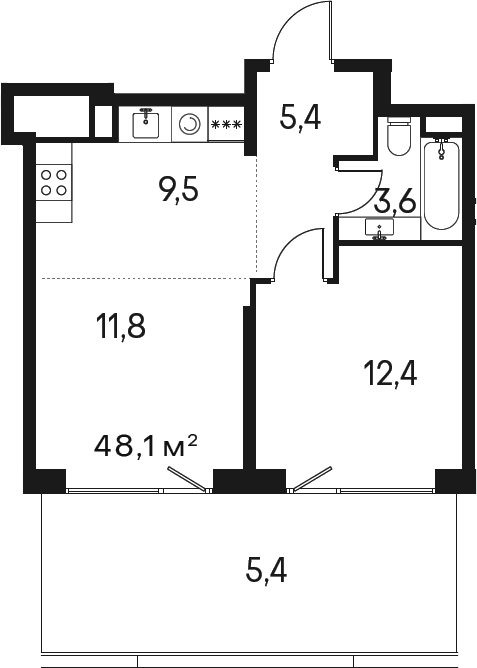 Планировка — Клубный город на реке Primavera, 2-комн., 43 м²