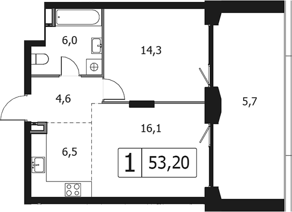 Планировка — Клубный город на реке Primavera, 2-комн., 48 м²