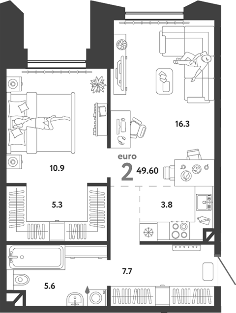 Планировка — Страна.Озерная, 2-комн., 50 м²
