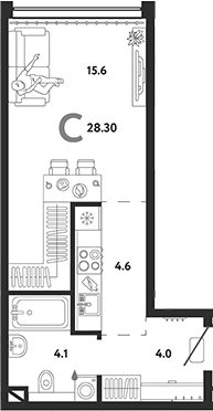 Планировка — Страна.Озерная, Студия, 28 м²