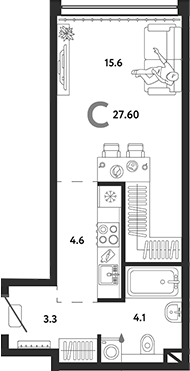 Планировка — Страна.Озерная, Студия, 28 м²