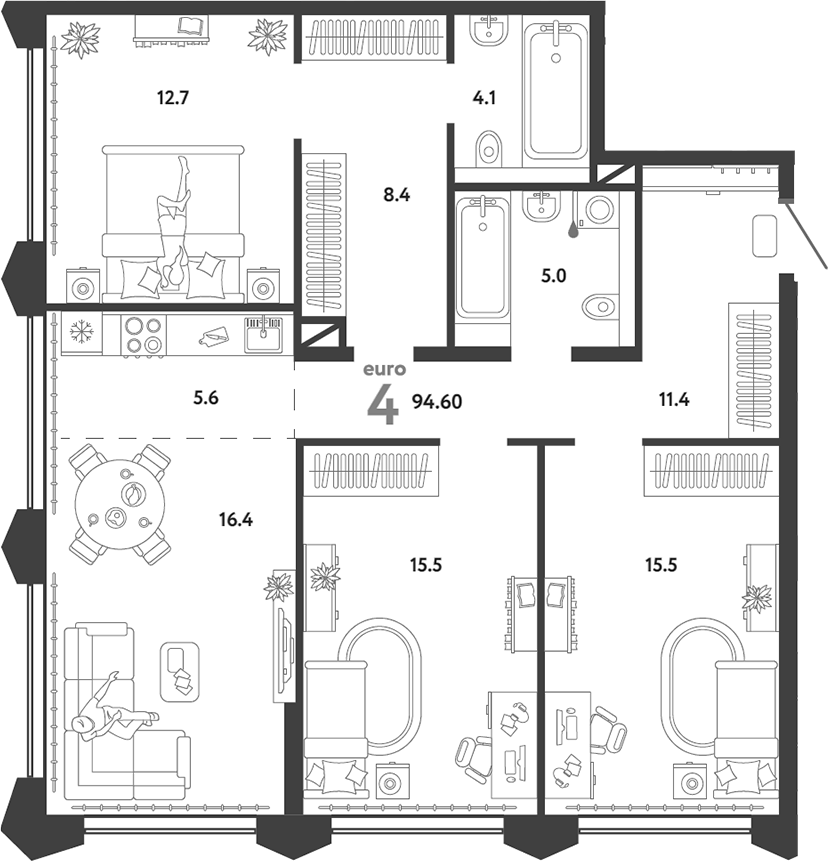 Планировка — Страна.Озерная, 4-комн., 95 м²