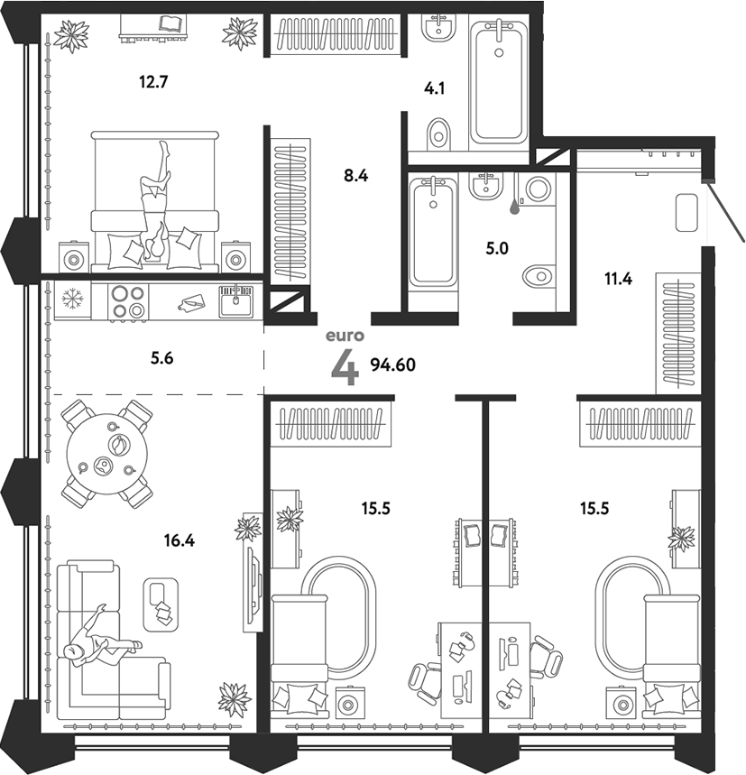 Планировка — Страна.Озерная, 4-комн., 91 м²