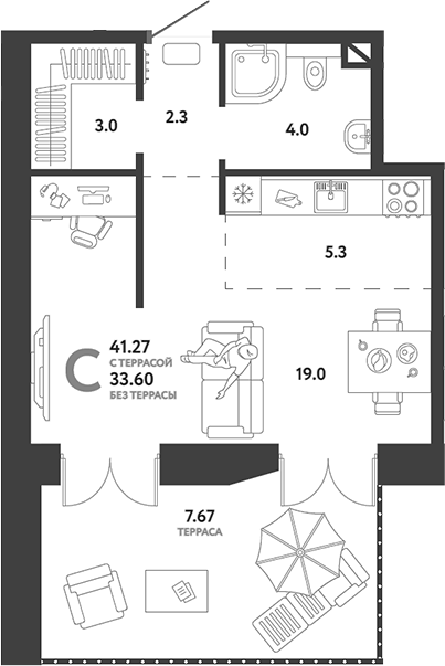 Планировка — Страна.Озерная, Студия, 34 м²