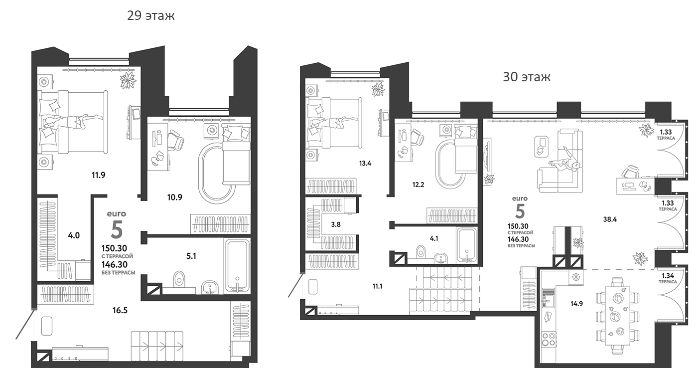 Планировка — Страна.Озерная, 5-комн., 148 м²