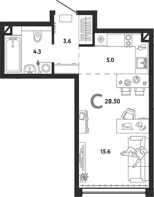 Планировка — Страна.Озерная, Студия, 29 м²