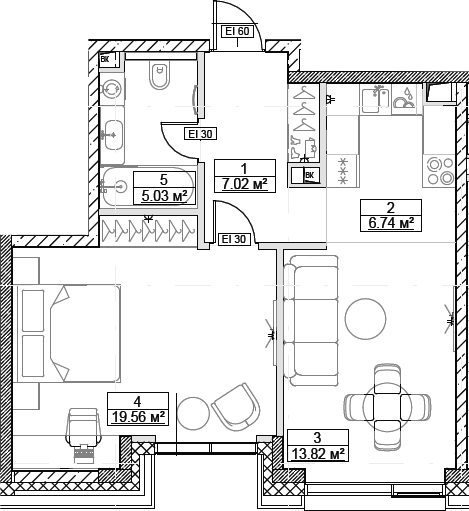 Планировка — Сити Бэй, 2-комн., 52 м²