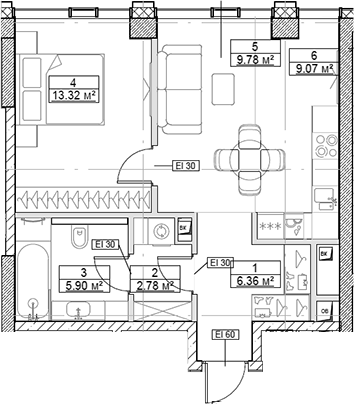 Планировка — Сити Бэй, 2-комн., 47 м²