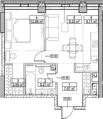 Планировка — Сити Бэй, 2-комн., 47 м²
