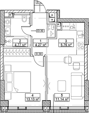 Планировка — Сити Бэй, 2-комн., 39 м²