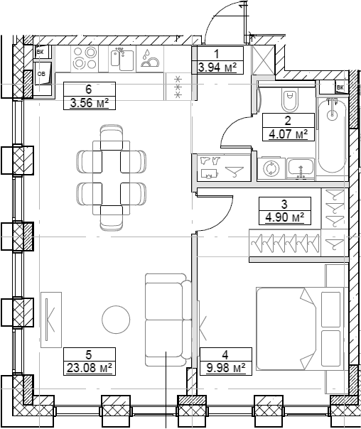 Планировка — Сити Бэй, 2-комн., 50 м²