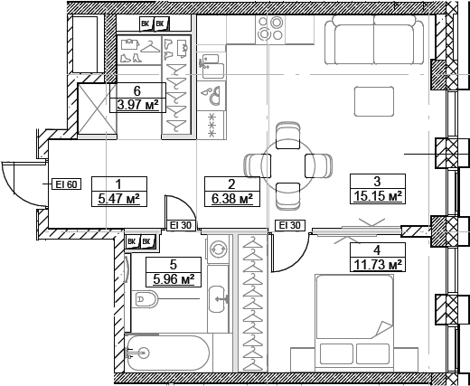 Планировка — Сити Бэй, 2-комн., 49 м²