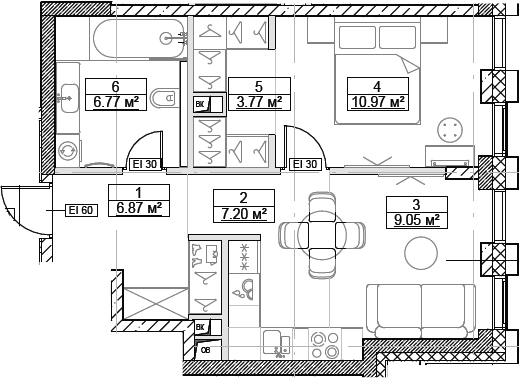 Планировка — Сити Бэй, 2-комн., 45 м²